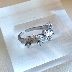 Silver Braided CZ Open Ring - Silver